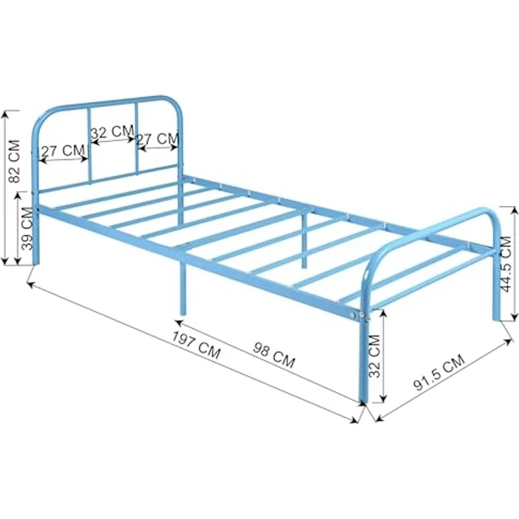 FurnitureR Bettgestell für Einzelbett, aus Metall, Farbiger Bettrahmen mit Lattenrost und Kopfteil, Bett für Schlafzimmer, Junior, geeignet für 190x90 cm, Matratze, blau – Bild 2