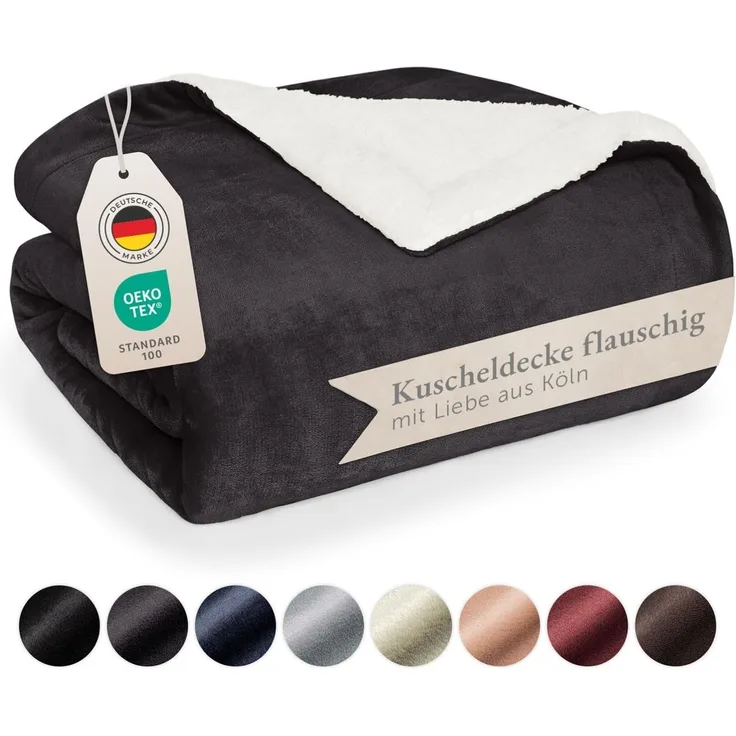 Blumtal Premium Sherpa Kuscheldecke 220x240 cm - warme Decke Oeko-TEX® zertifizierte Dicke Sofadecke, Tagesdecke oder Wohnzimmerdecke, Anthrazit