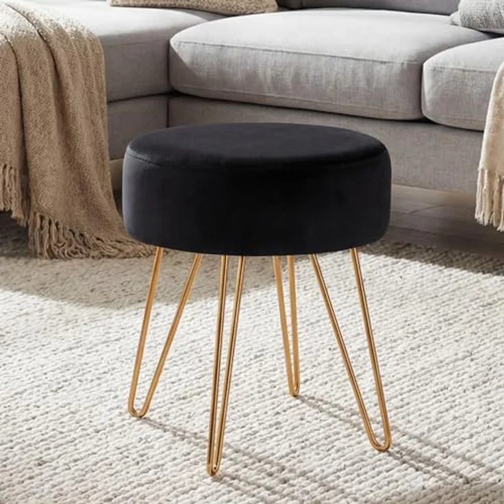 Duhome Hocker, Sitzhocker Rund Hocker Samt oder Stoff Lederoptik Schemel Metallbeine – Bild 3