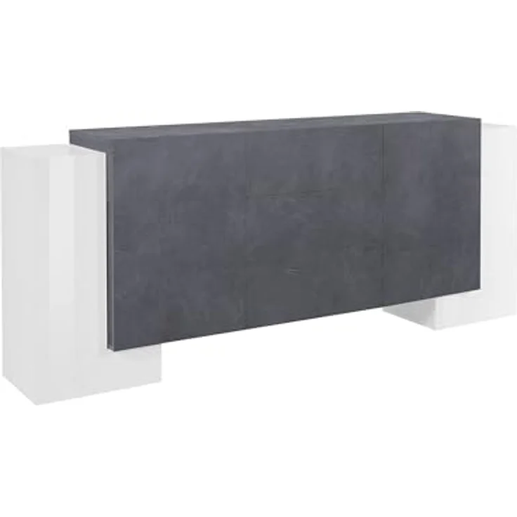 Dmora - Kommode Fabio, Küchen-Sideboard mit 2 Türen und 3 Schubladen, Wohnzimmer-Buffet, Küchen-Sideboard, 100 % Made in Italy, 210 x 45 x 85 cm, glänzendes Weiß und Schiefer – Bild 2