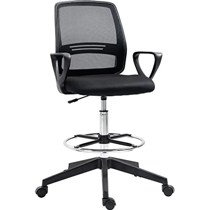 Vinsetto Drehstuhl, Schwarz, mit atmungsaktivem Netzgewebe, individuell einstellbarer Sitzhöhe und dick gepolstertem Sitz, L59,5 x T60 x H102,5–126 cm