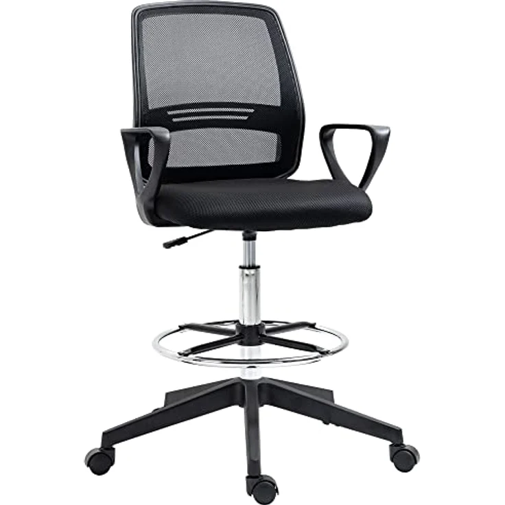 Vinsetto Drehstuhl, Schwarz, mit atmungsaktivem Netzgewebe, individuell einstellbarer Sitzhöhe und dick gepolstertem Sitz, L59,5 x T60 x H102,5–126 cm – Bild 1