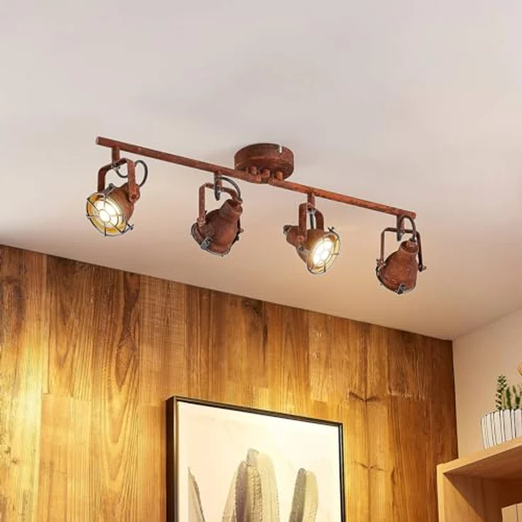 Lindby Strahler Scabra, 4-flammige Deckenlampe in Braun aus Metall, Vintage-Industriell, GU10 Spots für Wohnzimmer und mehr – Bild 3