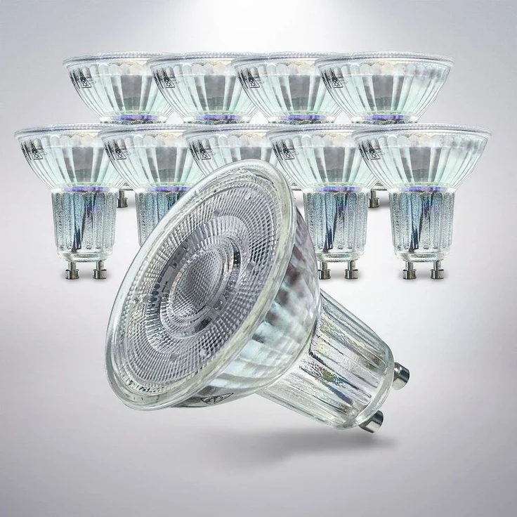 B. K. Licht - 10er Set LED Lampe GU10 mit warmweißer Lichtfarbe, 5 Watt, 400 Lumen, LED, LED Glühbirne, LED Leuchtmittel, LED Birne, Reflektor, Glühlampen, Bulb, 5,3x5 cm, Transparent – Bild 1