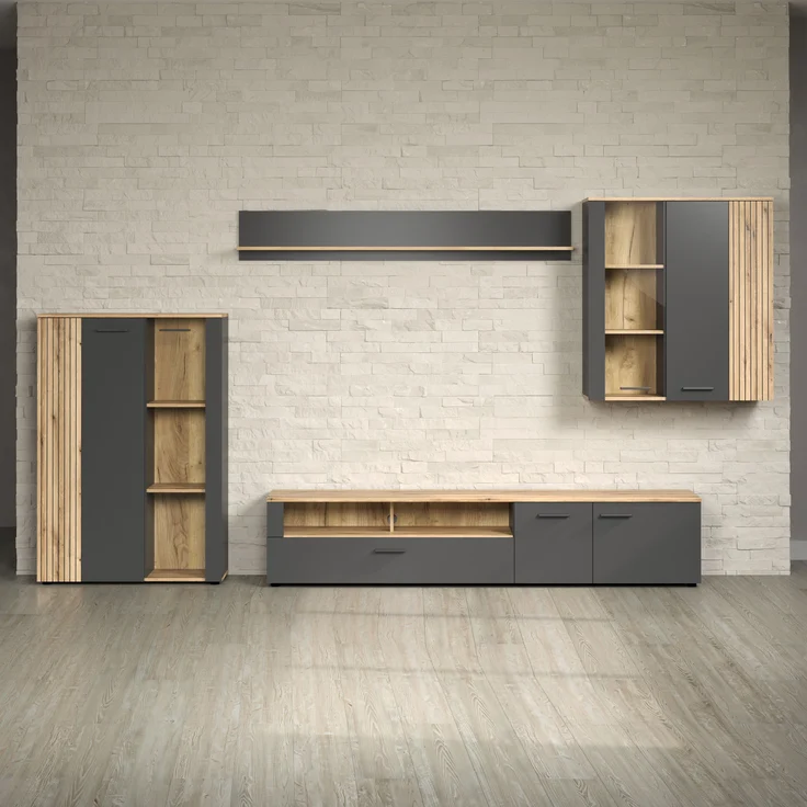 Wohnwand Esteban in grau und Eiche Evoke 340 cm – Bild 6