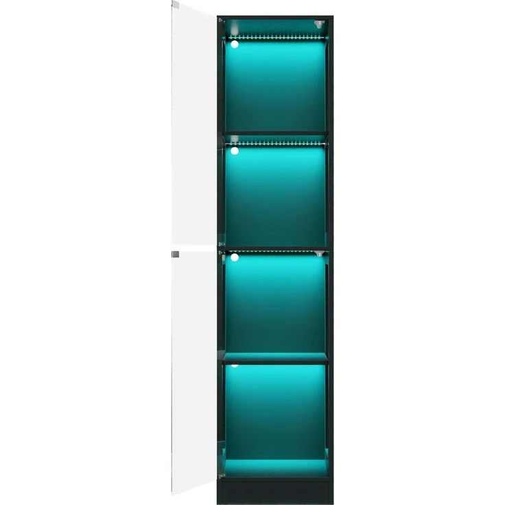 Merax 170 cm Einzeltür LED Vitrine, Gehärtetes Glas Sammlungsvitrine, App-gesteuertes LED-Licht, Vier Etagen Stauraum, Push-to-Open Tür, Schwarz – Bild 9