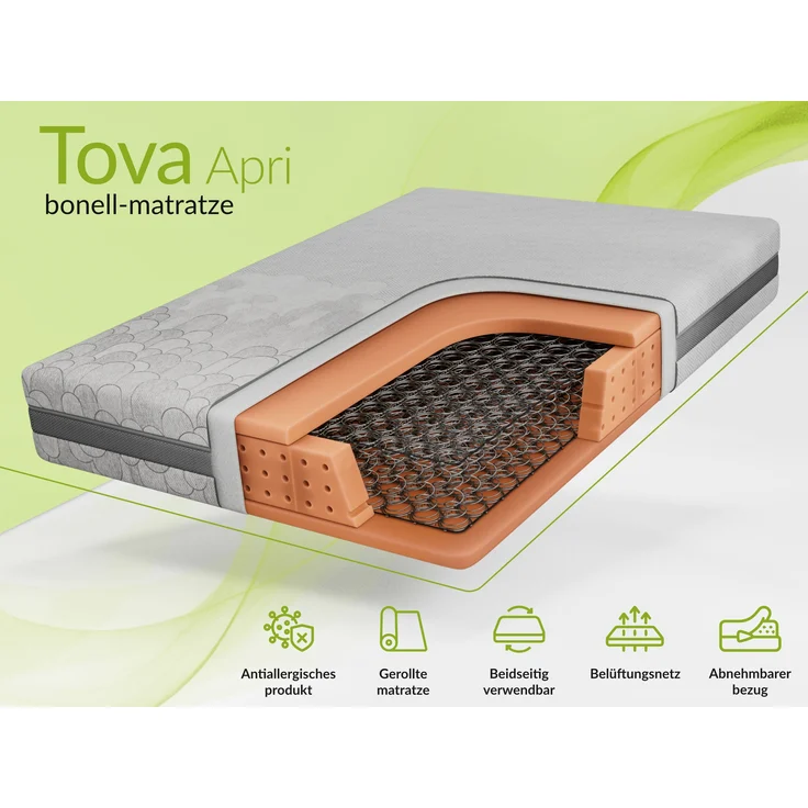 Solide Bonellmatratze für tägliche Nutzung, PU-Schaum & stabile Federung – klassisch, hygienisch & wendbar – Härtegrad H3 – 140 x 200 cm – TOVA – LUX – Bild 2