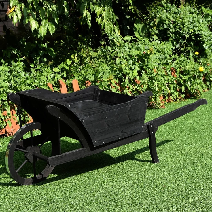 Pflanzschubkarre Holzschubkarre Dekoschubkarre Holz Blumenkarre Pflanzkübel schwarz – Bild 4