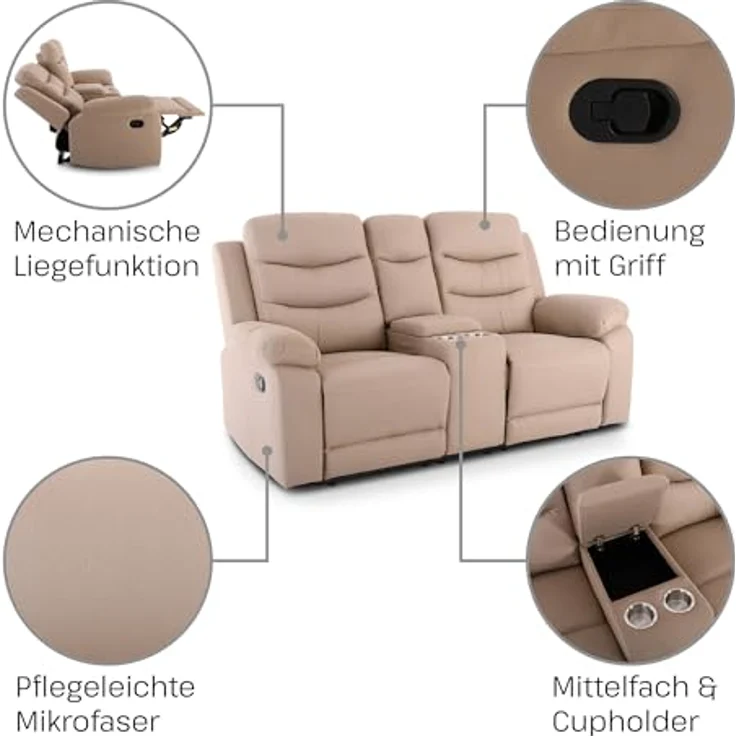 Raburg 2-Sitzer Kinosessel, 2er-Fernsehsessel, mechanische Relaxfunktion, Modell Pixx, Easy-Lift Liegefunktion, Komfortpolsterung, je Sitz 130 kg belastbar – Bild 10