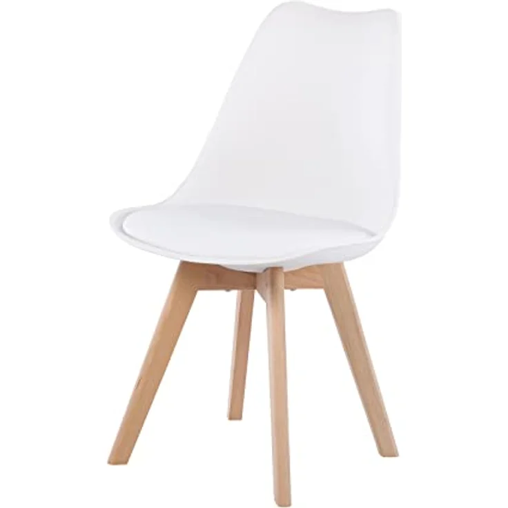 EGGREE 4er Set Esszimmerstühle mit Massivholz Buche Bein, Retro Design Gepolsterter Stuhl Küchenstuhl Holz, Weiß – Bild 5