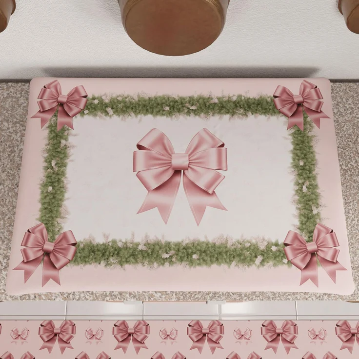 PETTI Artigiani Italiani - Weihnachts-Herdplattenabdeckung, Weihnachts-Küchenherdplattenabdeckung, 50x70 cm, Herdplattenabdeckung, rosa Schleifenfeder-Herdplattenabdeckung, 100 % Made in Italy