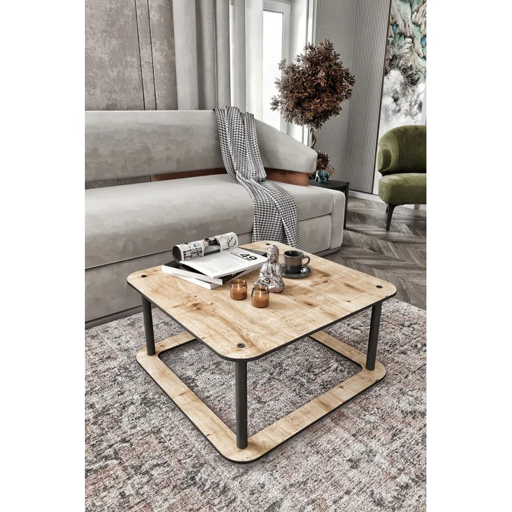 Modern Coffee Table, Oak Color, 70 x 38 x 70 cm | 100% MDF with Compressed Kraft Legs | Stylish Industrial Design for Living Room & Office – Bild 2