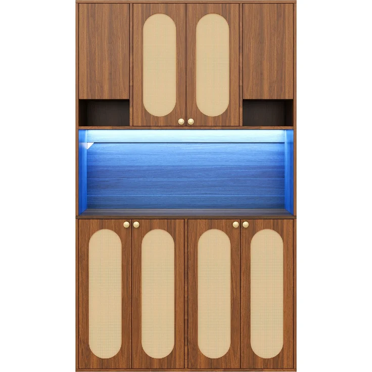 ZUBALIYA Sideboard (106 x 40 x 178 cm), LED - Beleuchtung, Gedämpftes Schließen, Fronten in Flechtoptik, Naturfarben – Bild 20