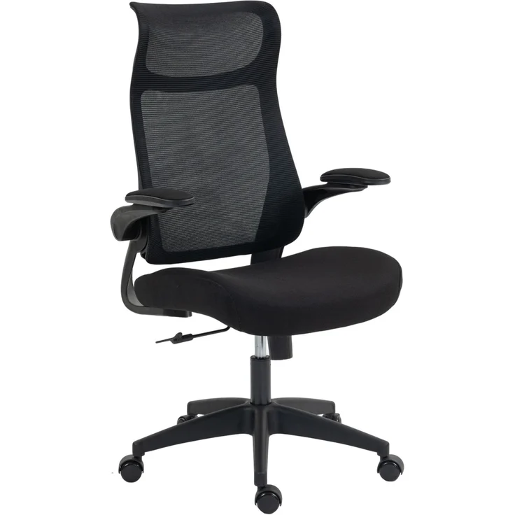 MELAYR, Ergonomischer, drehbarer Netz-Bürostuhl mit Lordosenstütze, klappbaren Armlehnen, 65 x 64 x 118 cm, Schwarz – Bild 2