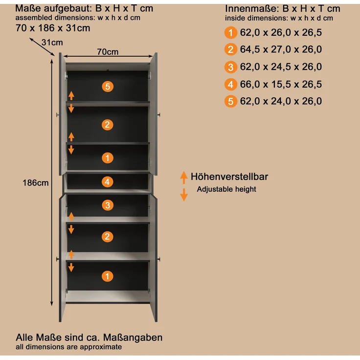Badezimmer Hochschrank Feliz in Evoke Eiche und grau 70 x 186 cm – Bild 6