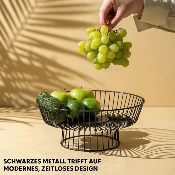 eluno Obstkorb - Brotkorb, runde Obstschale aus schwarzem Metall – Bild 4