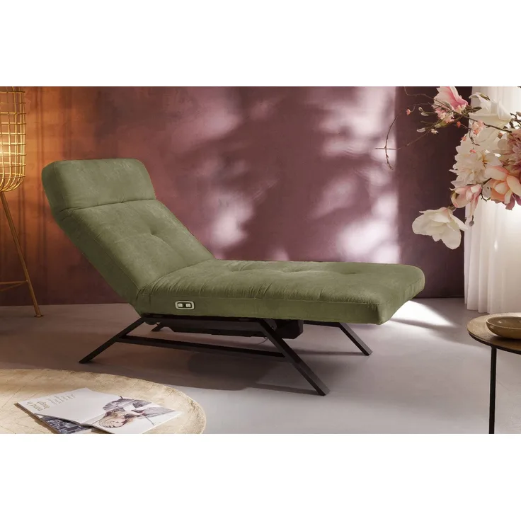 KAWOLA Liege AMERIVA Sessel Relaxliege Velvet olivgrün Fuß schwarz 110 x 158 x 80 cm