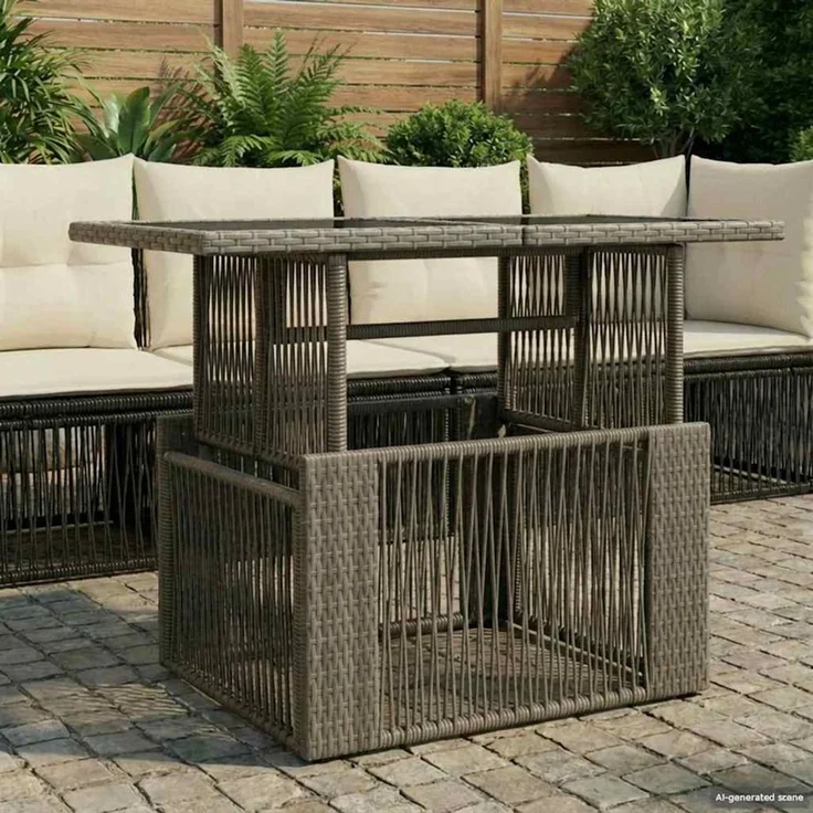 vidaXL Gartentisch Grau 100 x 55 x 37 cm PE Rattan und Glas 42035137 – Bild 3