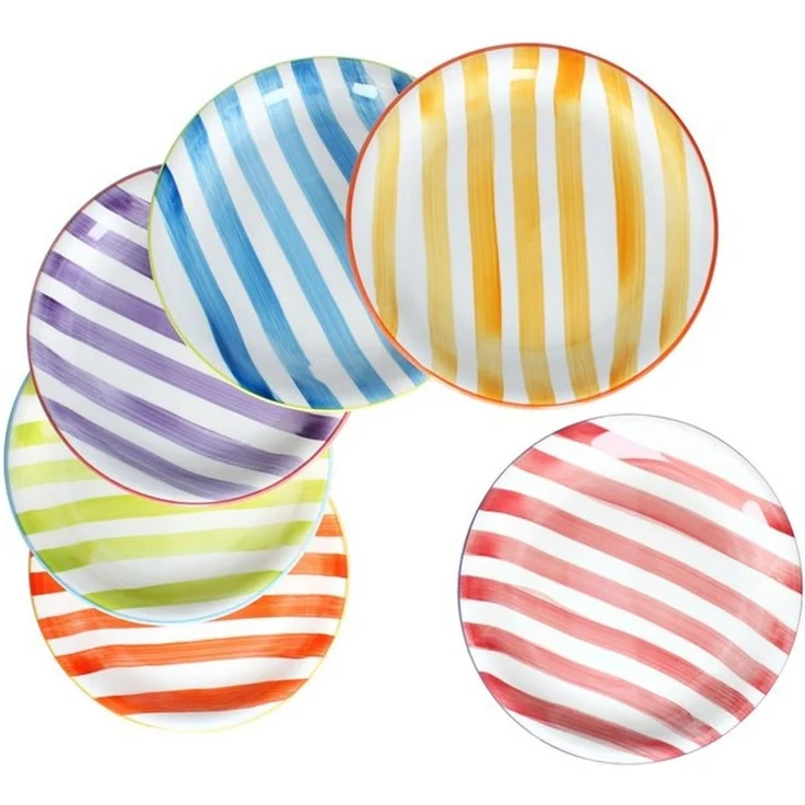 MamboCat Speiseteller Summer Stripes 6er Set Speiseteller Steingut Essteller bunte Streifen – Bild 4