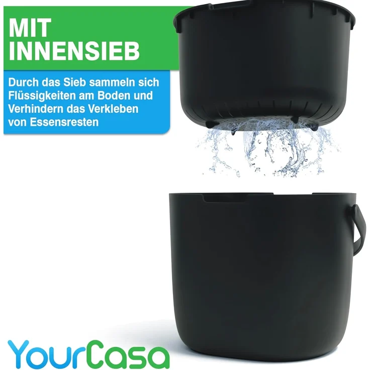 YourCasa Biomülleimer Küche 6L für alltäglichen Biomüll Spülmaschinenfest mit Sieb, Spülmaschinenfest, 6L Fassungsvermögen – Bild 5