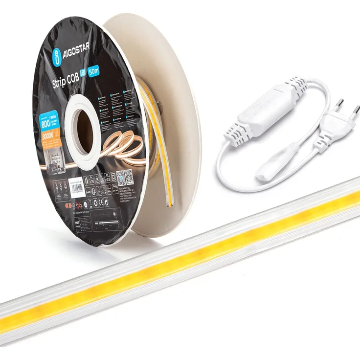 30m COB LED Strip Streifen Flexibel 10 mm Breit für innen und Außenbereich IP65 230V 30 Meter Kaltweiß