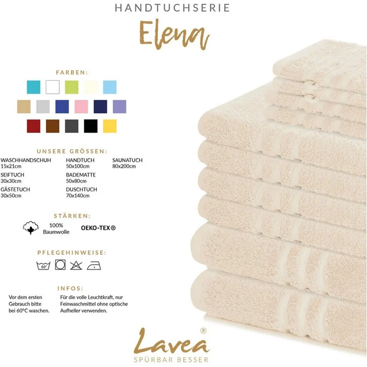 Lavea 2er Set Duschtuch 70x140 cm, Frottierserie Elena, Creme – Bild 2