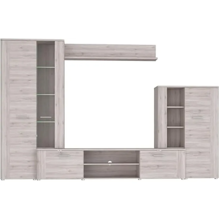 FORTE Big Bang Wohnwand mit LED Beleuchtung, Holzwerkstoff, Beige/Braun, 308,7 x 197,6 x 41,6 cm