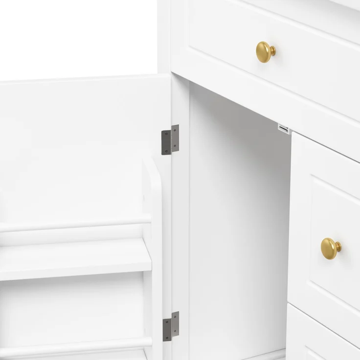 Waschtischunterschrank 61 x 47 x 87 cm mit Keramikwaschbecken, Schubladen, Weiß Hochglanz – Bild 7