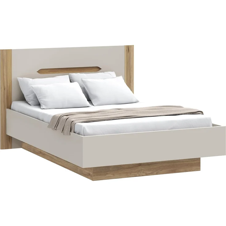 Forte EDWAL Bett Liegefläche 140 cm, modernes Bettgestell mit Stauraum unter dem Lattenrost, Holzwerkstoff, Kaschmir |Beige Holzdekor, 156,2 cm breit x 105,7 cm hoch x 206,6 cm tief – Bild 4
