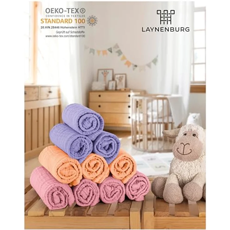 Laynenburg Spucktuch Baby 10er-Set in 30x50cm aus extra weichem Musselin - 100% Baumwolle, Musselin-tücher als Mulltücher, Mullwindeln oder Stoffwindeln – Bild 3