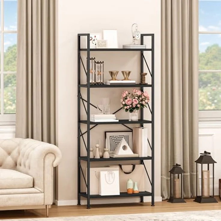 YITAHOME Bücherregal, Standregal mit 5 Ebenen, Hohes Lagerregal mit Metallrahmen, Industrielles Ausstellungsregal, Regaleinheiten, für Wohnzimmer, Schlafzimmer, Homeoffice, Küche, Schwarz Regal – Bild 7