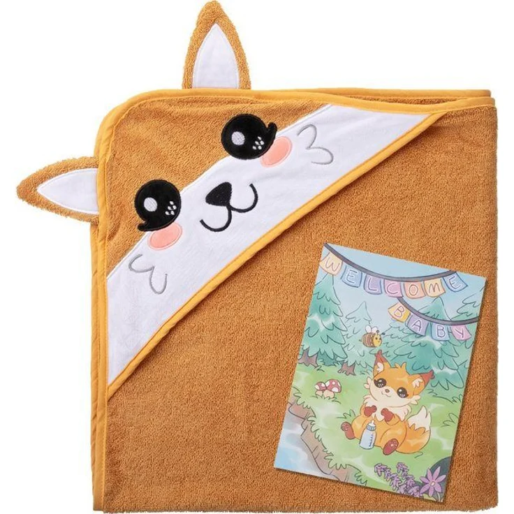 Corimori Badetuch Baby Kapuzenbadetuch mit Grußkarte, Geschenk-Set, Baumwolle (1-St) – Bild 4