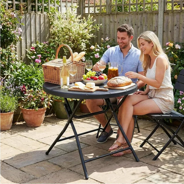 TLGREEN Gartentisch Rund Klappbar - 80cm Holz-Optik Wetterfest Balkontisch (Tragfähigkeit bis 50kg, Pflegeleicht Campingtisch), für Garten, Picknick, Party, Innen- & Außengebrauch
