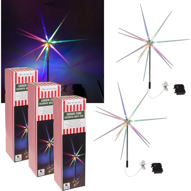 Out of the Blue LED Dekolicht 3er Set 14 LEDs Gartenstecker Stern bunt Timer Batterie IP44, Timerfunktion, Ein-/Ausschalter, LED, 3er Set, mit 6-Std. Timer, IP44, 14 LEDs bunt – Bild 5