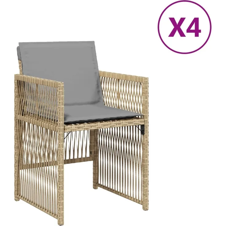 vidaXL Gartenstühle mit Kissen 4 Stk. Beigemischung Poly Rattan 364972