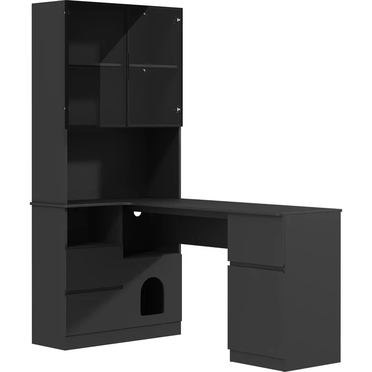 Eckschreibtisch B 120 x T 80 x H 180 cm aus MDF mit Regal, LED-Vitrine und Stauraum – Bild 6