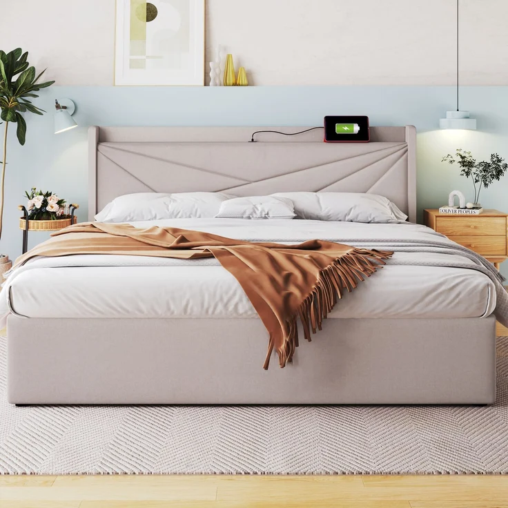 TavilaEcon Boxspringbett mit Bettkasten und USB Typ C beige Liegefläche 140 × 200 cm – Modell 981011AAB – Bild 9