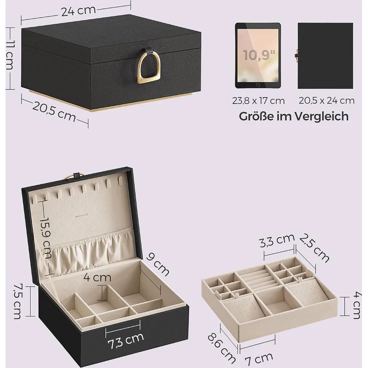 Songmics Schmuckkasten, 2 Ebenen, Schmuckkasten mit Griff, Schmuckbox – Bild 8