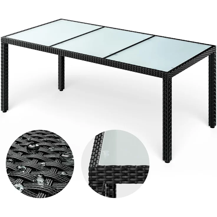 Casaria Gartentisch, Wetterfest 190x90cm Polyrattan Höhenverstellbar 5mm Sicherheitsglas – Bild 8