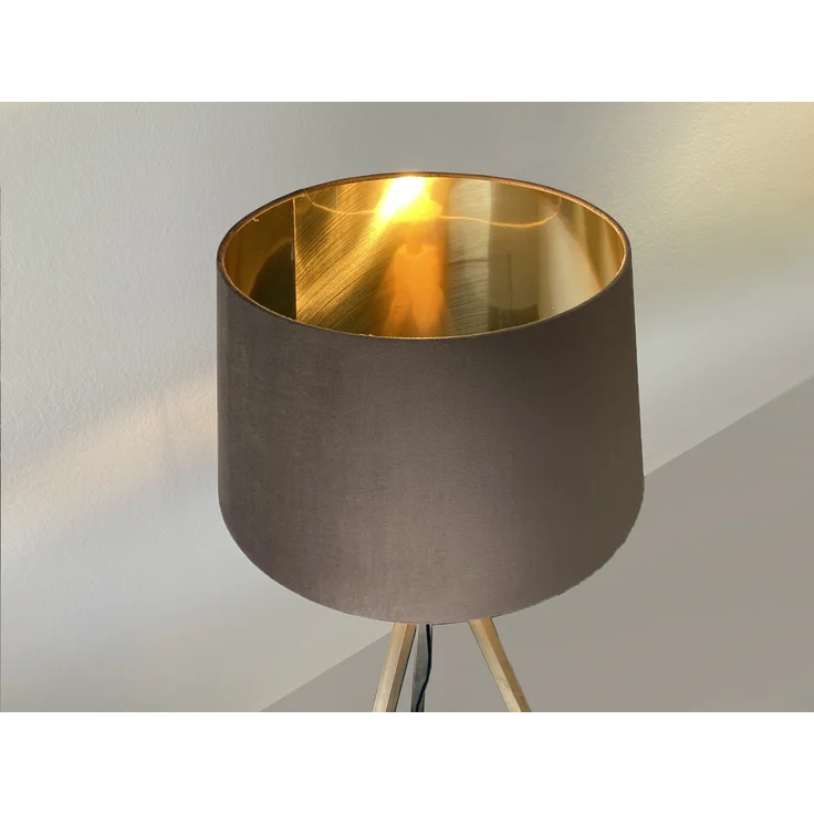 meineWunschleuchte Stehlampe mit Dreibein, Holz / Samt Braun / Gold, ohne Leuchtmittel, Höhe 157 cm – Bild 8