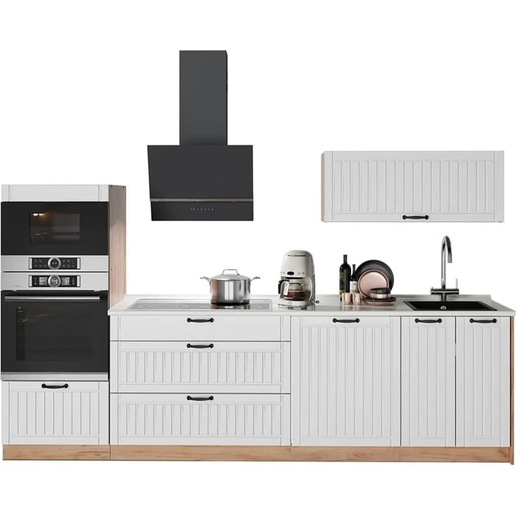 Küchenzeile Fame-Line Weiß Landhaus/Goldkraft Eiche 280 cm, AP Eiche Vicco – Bild 8