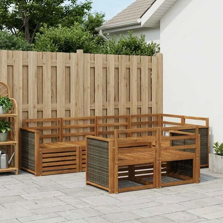 vidaXL Outdoor-Sofagarnitur 7 stk. 7-Sitzer Natur Massivholz Akazie 3384465