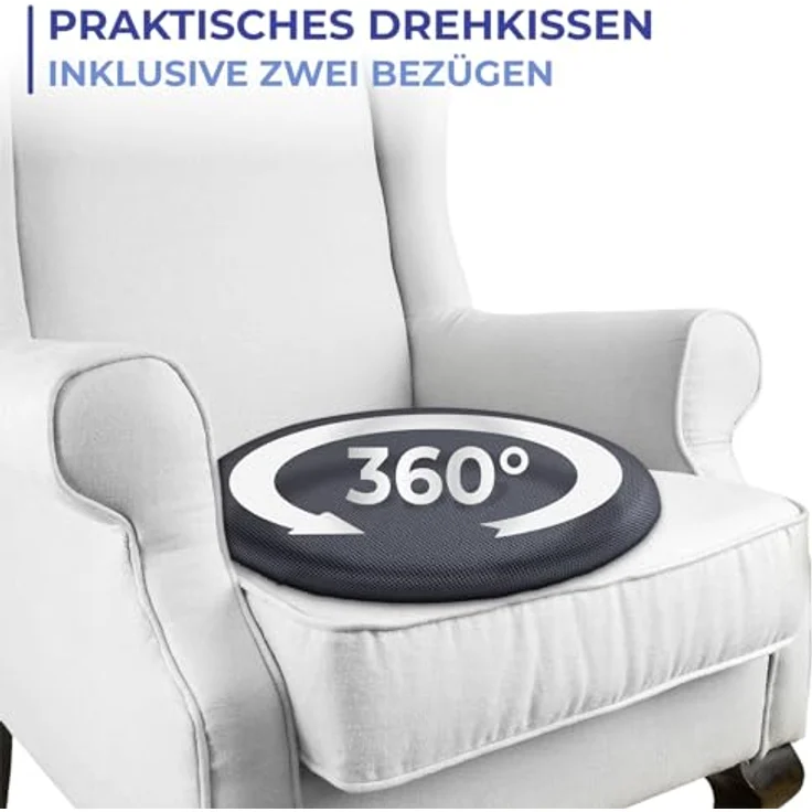 Maximex Drehkissen, 360° Aufstehhilfe mit 2 Wechselbezügen, ideal für Autositze, Sofa und Sessel, Ø 38,5x4,5 cm – Bild 3
