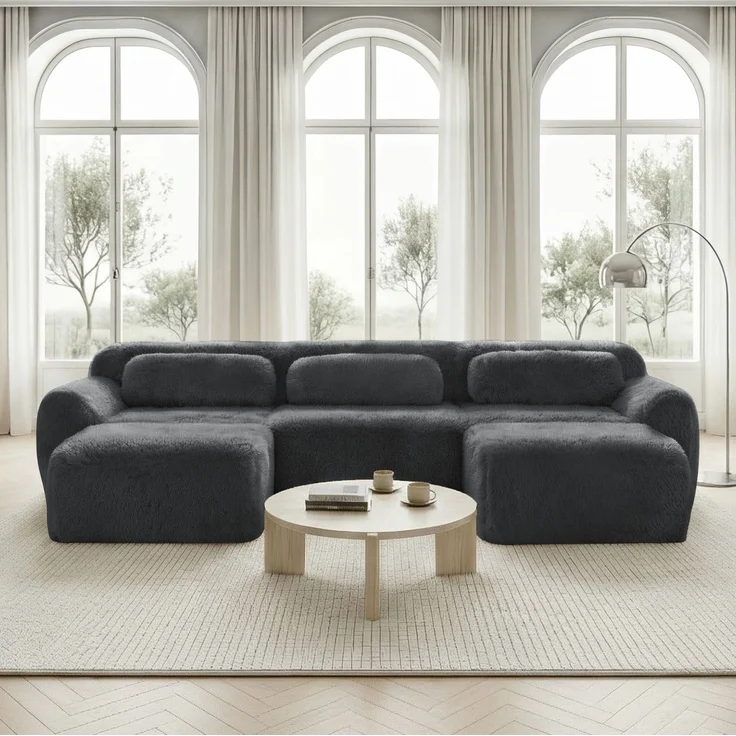 DESVIAE Sofa modular aus Plüschstoff Grau, rahmenlos mit rutschfester Basis, 291 x 179 x 73 cm – Bild 1