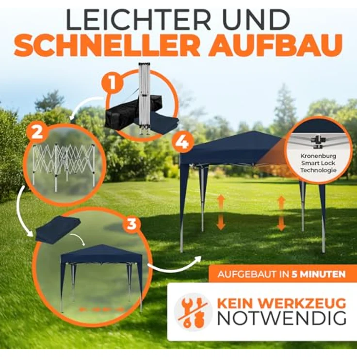 Kronenburg Faltpavillon wasserdicht Dachmaß 2x2 m UV Schutz 50+ Pavillon in Blau – Bild 5