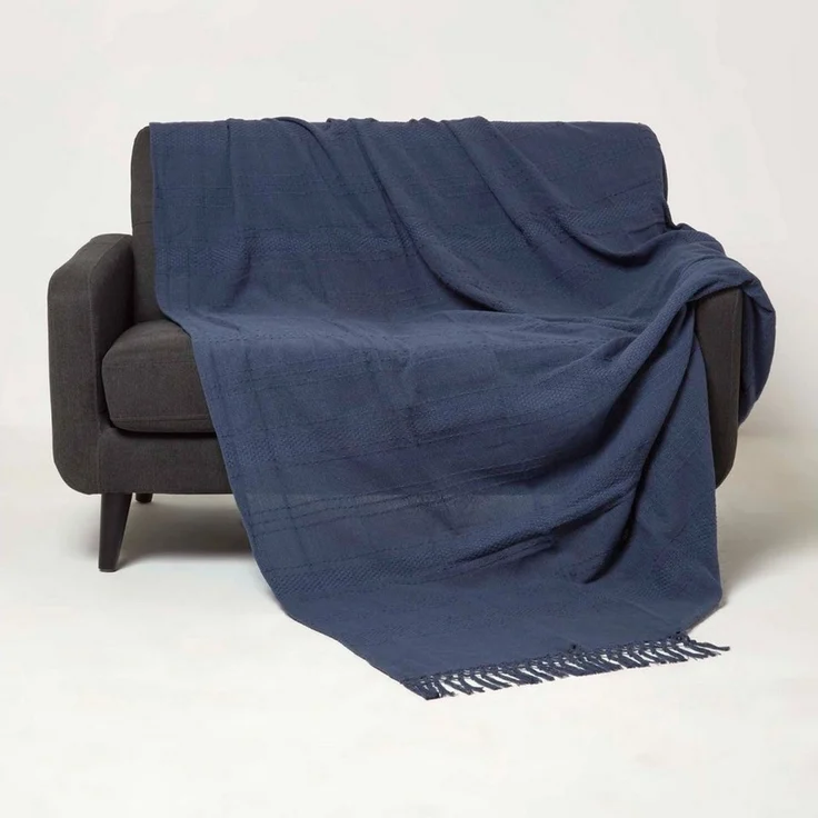 Plaid Kashi Tagesdecke blau 225 x 255 cm – Baumwolldecke mit Fransen, Homescapes – Bild 5