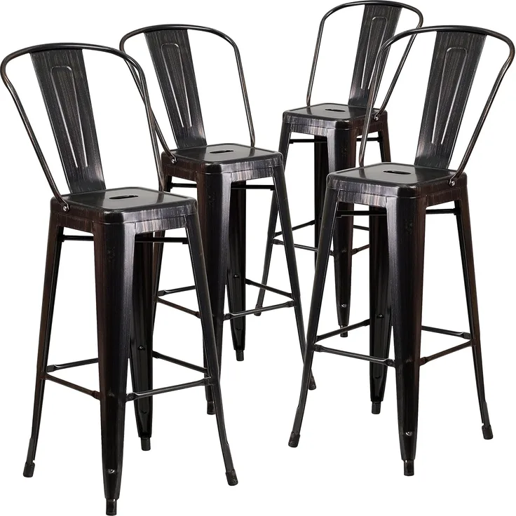 Flash Furniture Metall-Barhocker, bunt, Verzinkter Stahl, Kunststoff, Schwarz-Antik-Gold, 4er-Packung