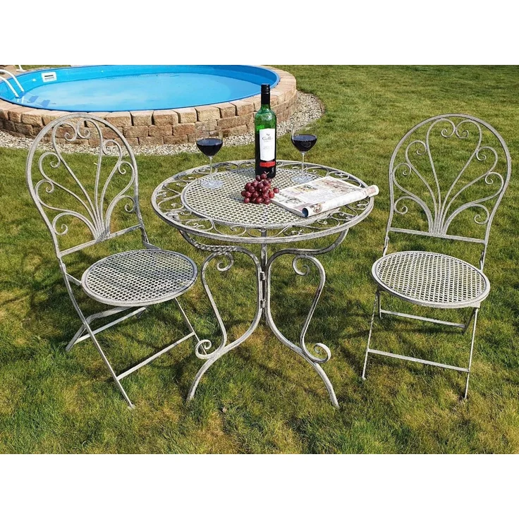 Ambiente Haus Balkonset Gartenmöbelset, (Set, 3-tlg, Sitzgruppe), Sitzgruppe Garten Metall Nostalgisch – Bild 3