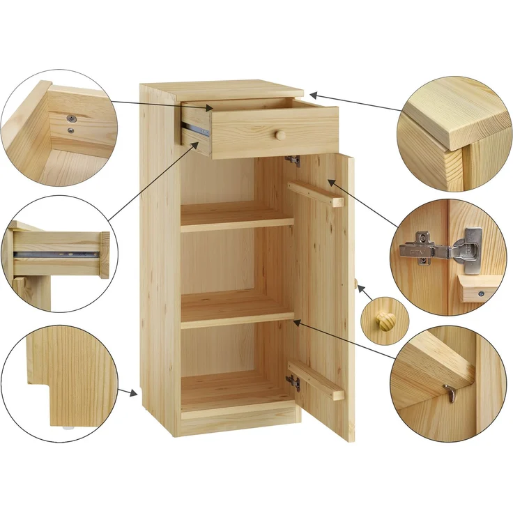 Garderobenschrank Schuhschrank Flurkommode Badmöbel 100x37x40 Kiefer oder weiß Massivholz V-90.51-04Kiefer – Bild 6