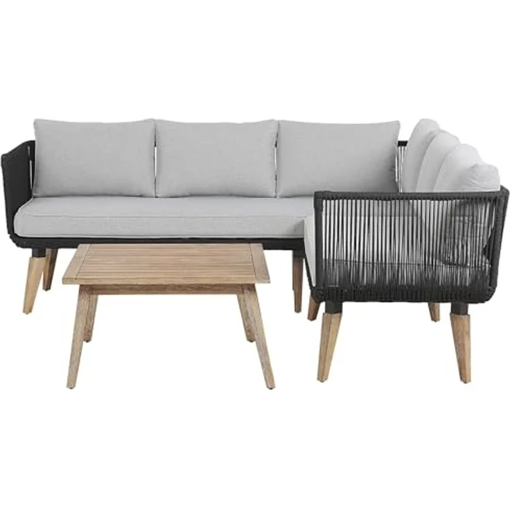 Beliani 'ALCAMO' Ecksofa Lounge Set, Akazienholz Schwarz – Bild 1
